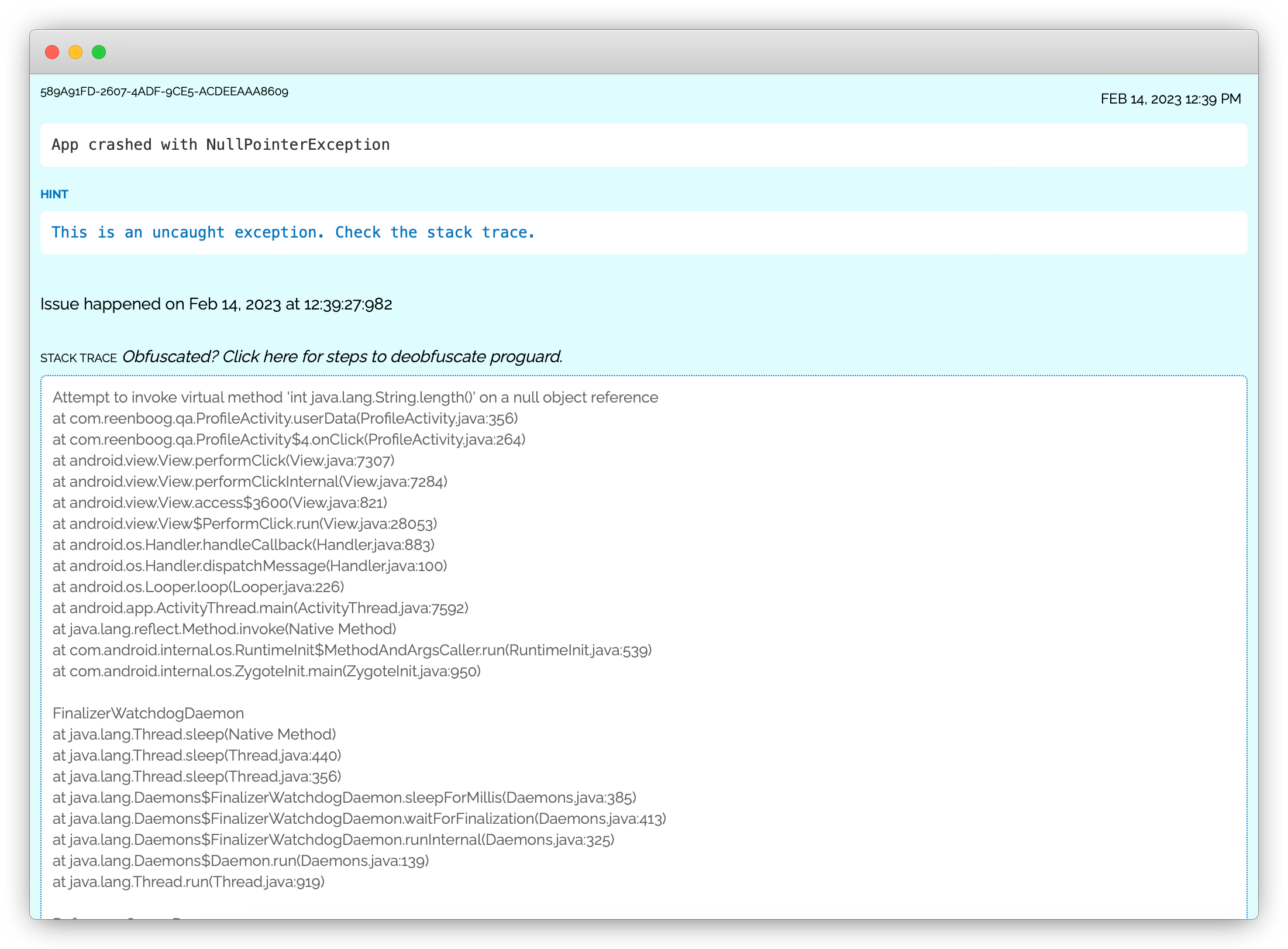 Report bugs in Android apps. Detect performance issues, memory leaks ...