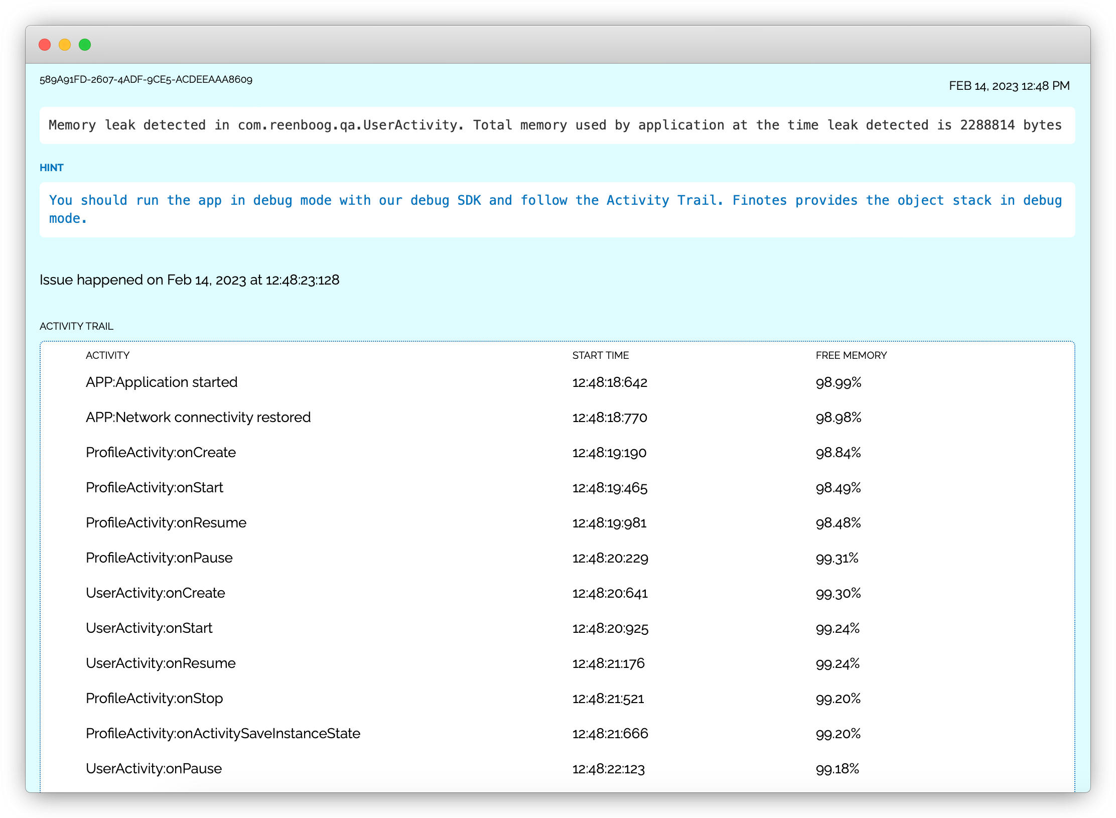 Memory leak in live apps