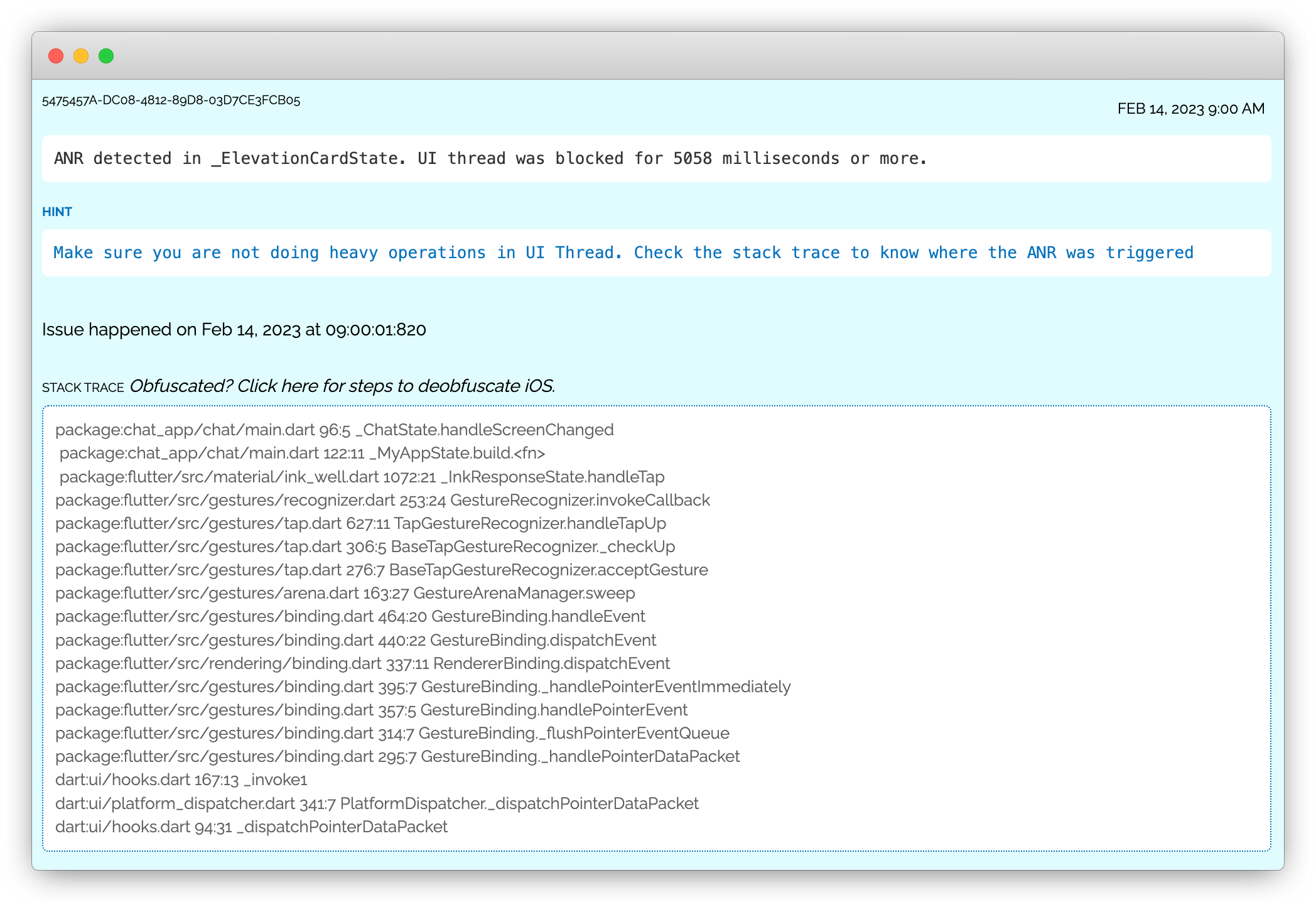 ANR (App Not Responding) in Flutter apps