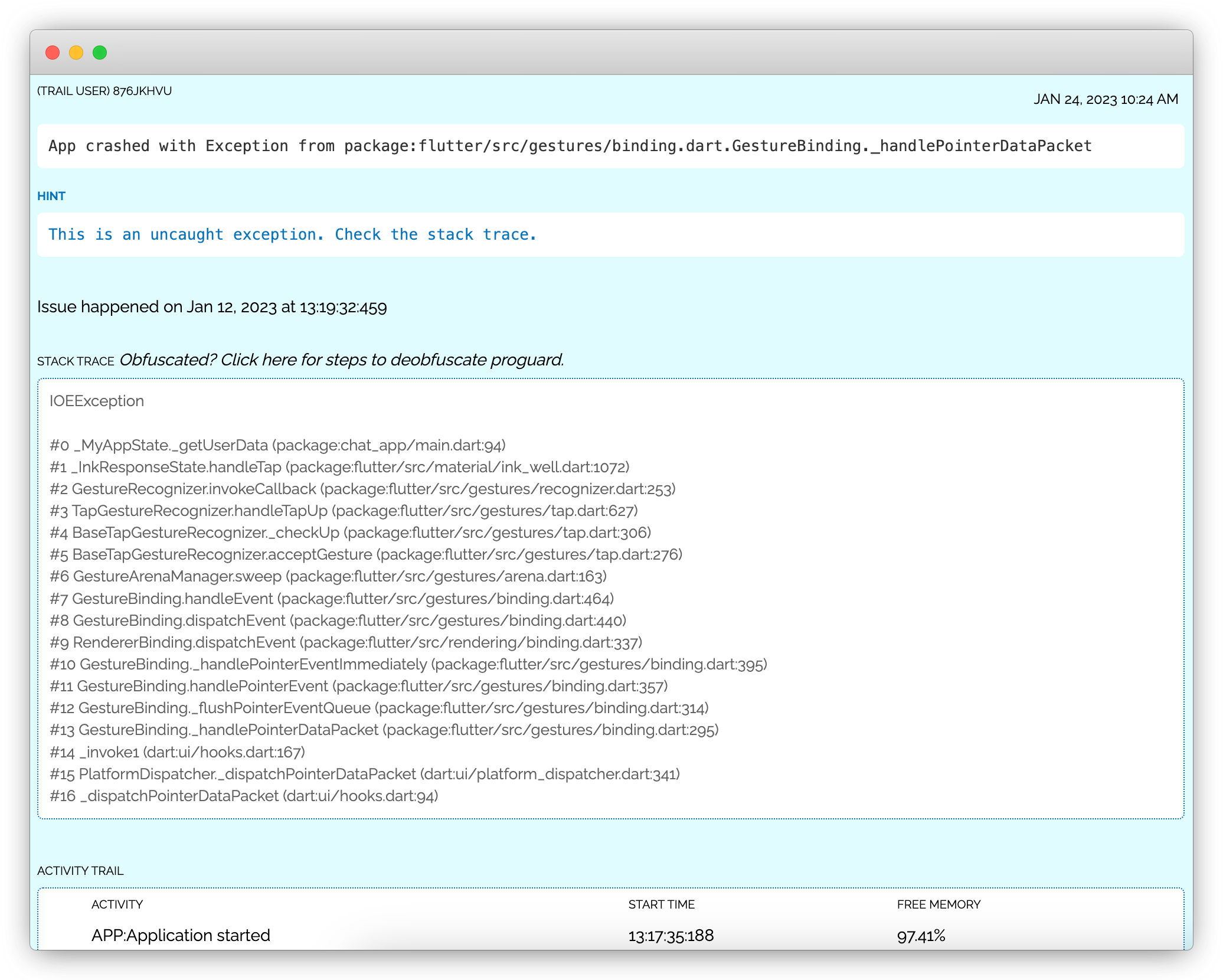 Crashes in Flutter apps